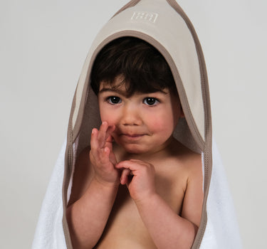 Terry Hooded Baby Towel - Oat Contrast