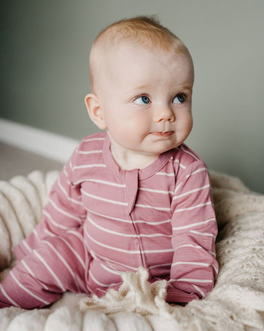 Merino Footed Onesie - Blossom Stripe