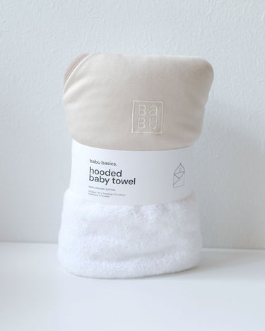 Babu Terry Hooded Baby Towel - Oat Contrast
