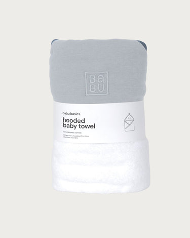 Babu Terry Hooded Baby Towel - Sky Contrast