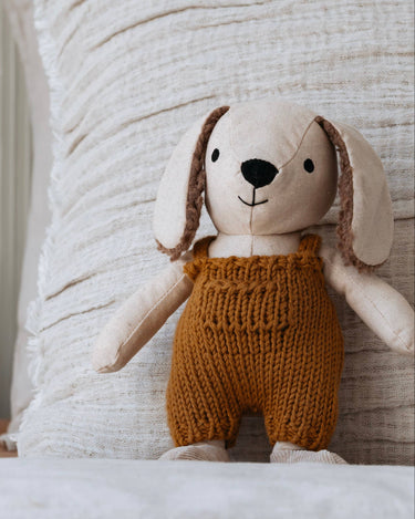 Gilbert the Dog soft toy – linen body with soft cotton plush ears detail – Australian designed – Babu – close up