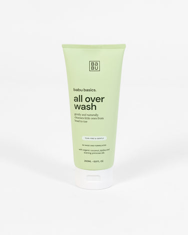 Natural baby all over wash 200ml – organic coconut jojoba and evening primrose oil – tear free gentle formula – Babu - front