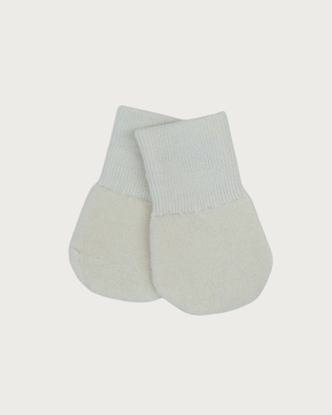 Merino wool terry mittens for toddlers in Cream – warm winter mittens with rib knit cuff – Babu - top side