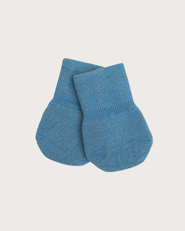 Merino wool terry mittens for toddlers in River blue – warm winter mittens with rib knit cuff – Babu - top side