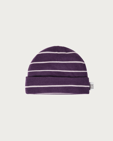 Purple striped merino beanie suitable for babies and children