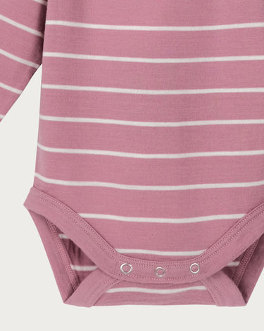 Babu Merino Long Sleeve Bodysuit - Blossom Stripe - close up detail
