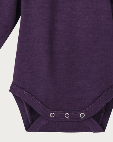 Babu Merino Long Sleeve Bodysuit - Plum - close up detail