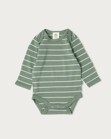 Merino Long Sleeve Bodysuit - Sage Stripe