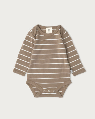 Merino Long Sleeve Bodysuit - Walnut Stripe