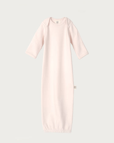 Organic cotton newborn growsuit in pale pink – GOTS certified – fold over mittens and easy nappy change – hospital bag essential – Babu