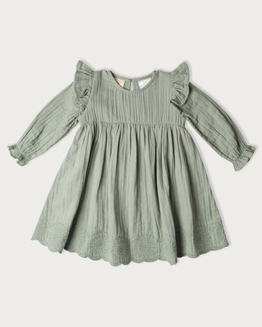 Muslin Charlotte Dress Long Sleeve - Matcha