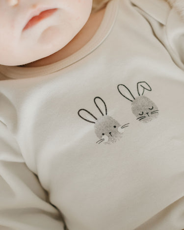 Cotton Long Sleeve Bodysuit - Fingerprint Bunnies
