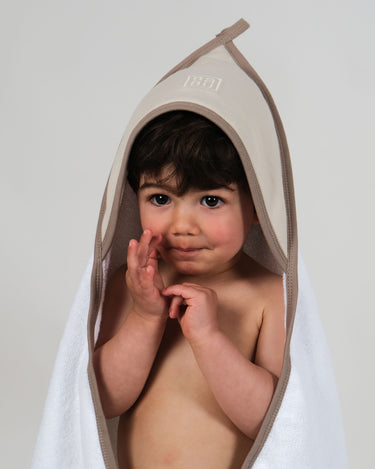 Terry Hooded Baby Towel - Oat Contrast