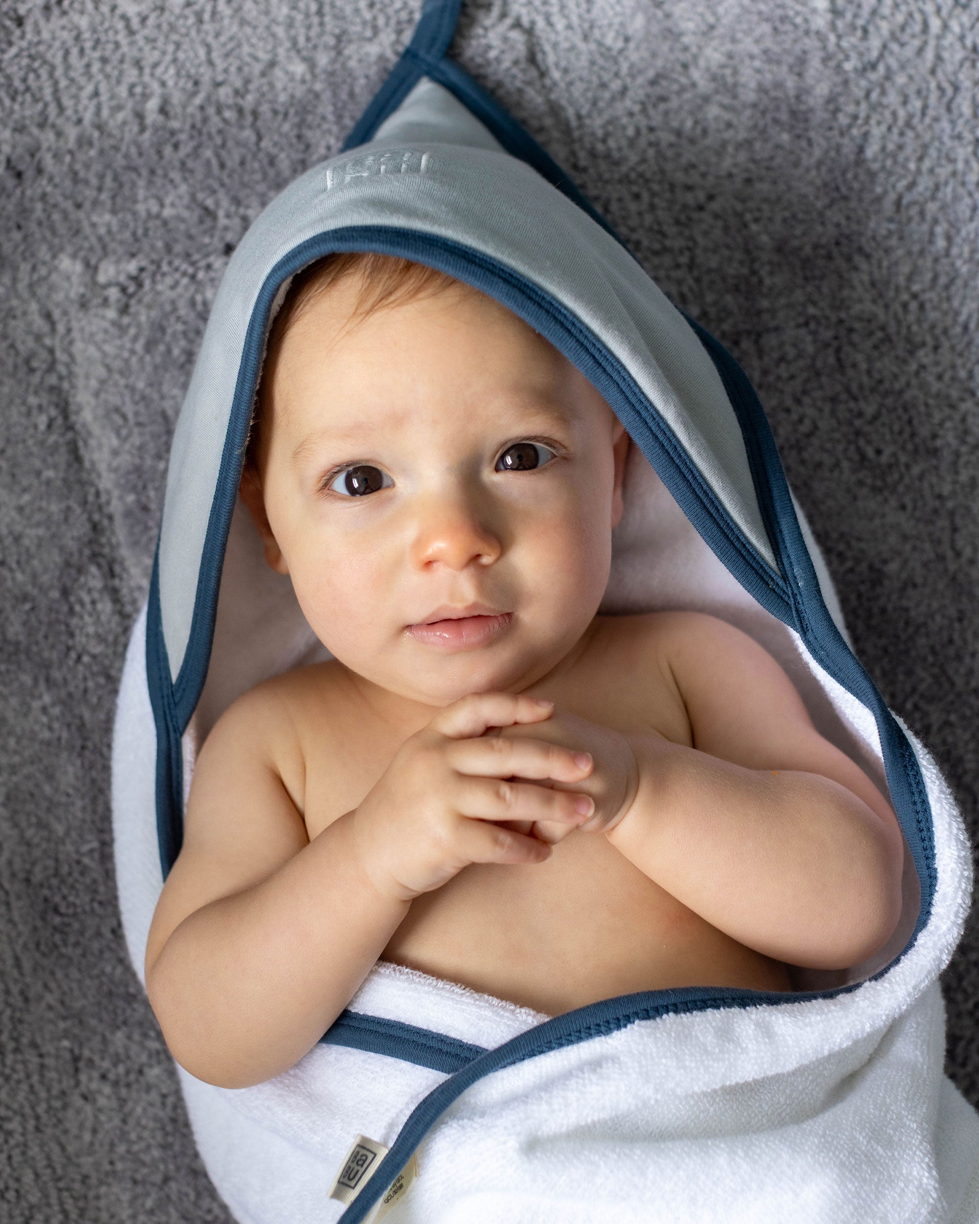 Terry Hooded Baby Towel - Sky Contrast