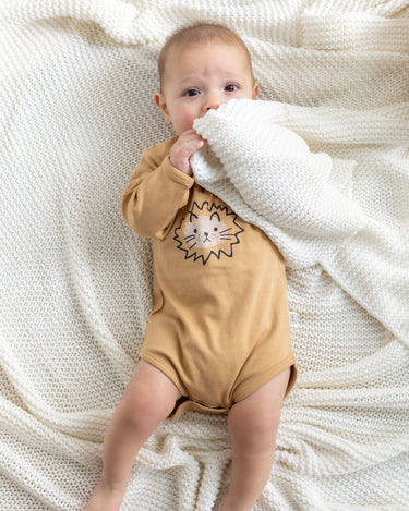 Cotton Long Sleeve Bodysuit - Fingerprint Lion