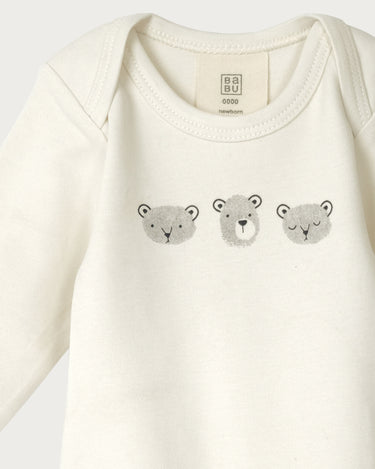 Cotton Long Sleeve Bodysuit - Fingerprint Bears