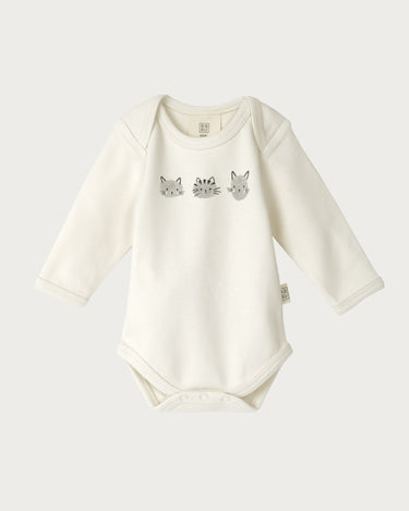 Cotton Long Sleeve Bodysuit - Fingerprint Cats