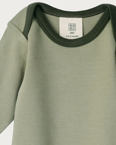 Cotton Long Sleeve Bodysuit - Sage Contrast