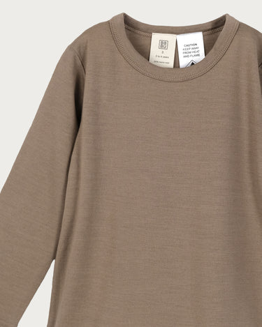 Babu Merino Long Sleeve Tee - Walnut - close up detail