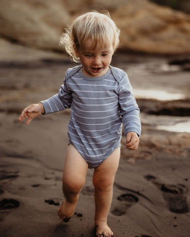 Merino Long Sleeve Bodysuit - Periwinkle Stripe