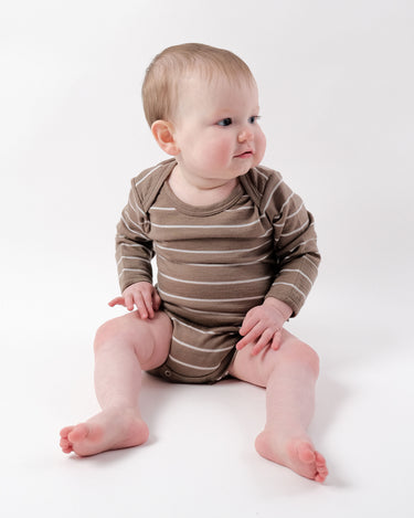 Babu Merino Long Sleeve Bodysuit - Walnut Stripe - view 2