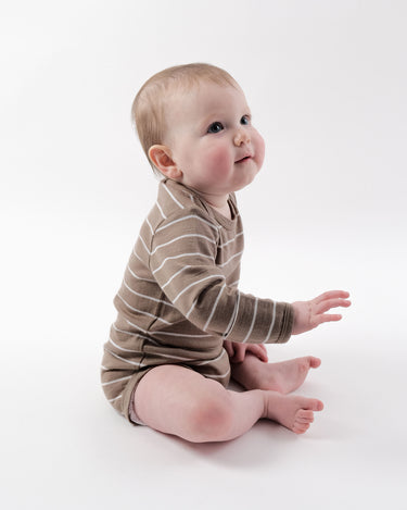 Babu Merino Long Sleeve Bodysuit - Walnut Stripe - view 3
