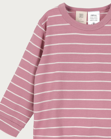 Babu Merino PJ Set - Blossom Stripe - close up detail