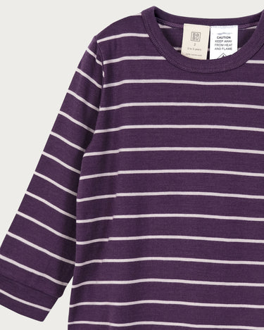 Babu Merino PJ Set - Plum Stripe - close up detail