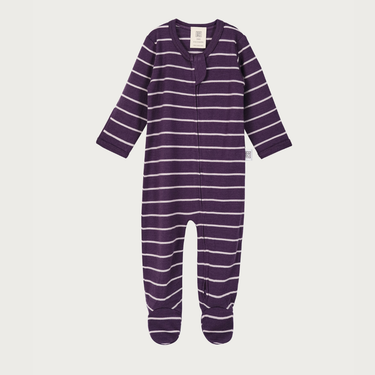 Merino Footed Onesie | Plum Stripe