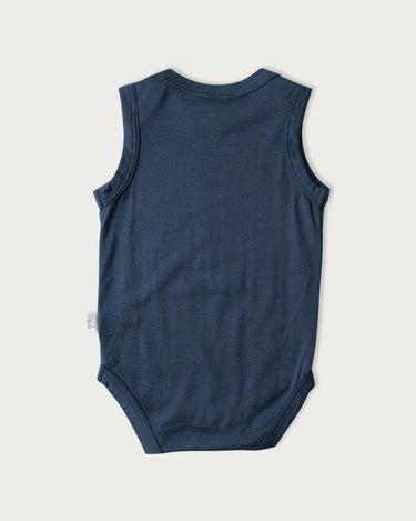 Babu Merino Singlet Bodysuit - Denim - back view