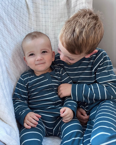 Merino Footed Onesie - Denim Stripe