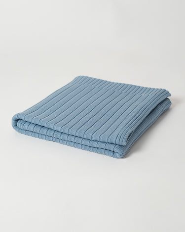 Merino Rib Knit Blanket - Sky Blue