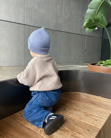 Babu Merino Ribbed Beanie - Periwinkle - lifestyle photo
