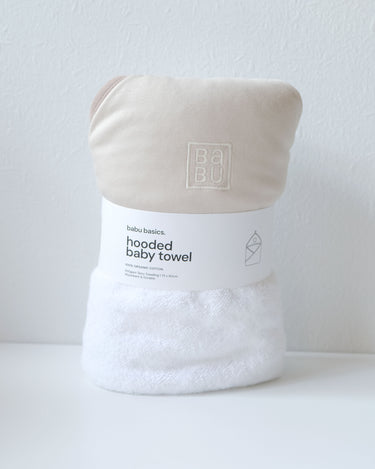 Terry Hooded Baby Towel - Oat Contrast