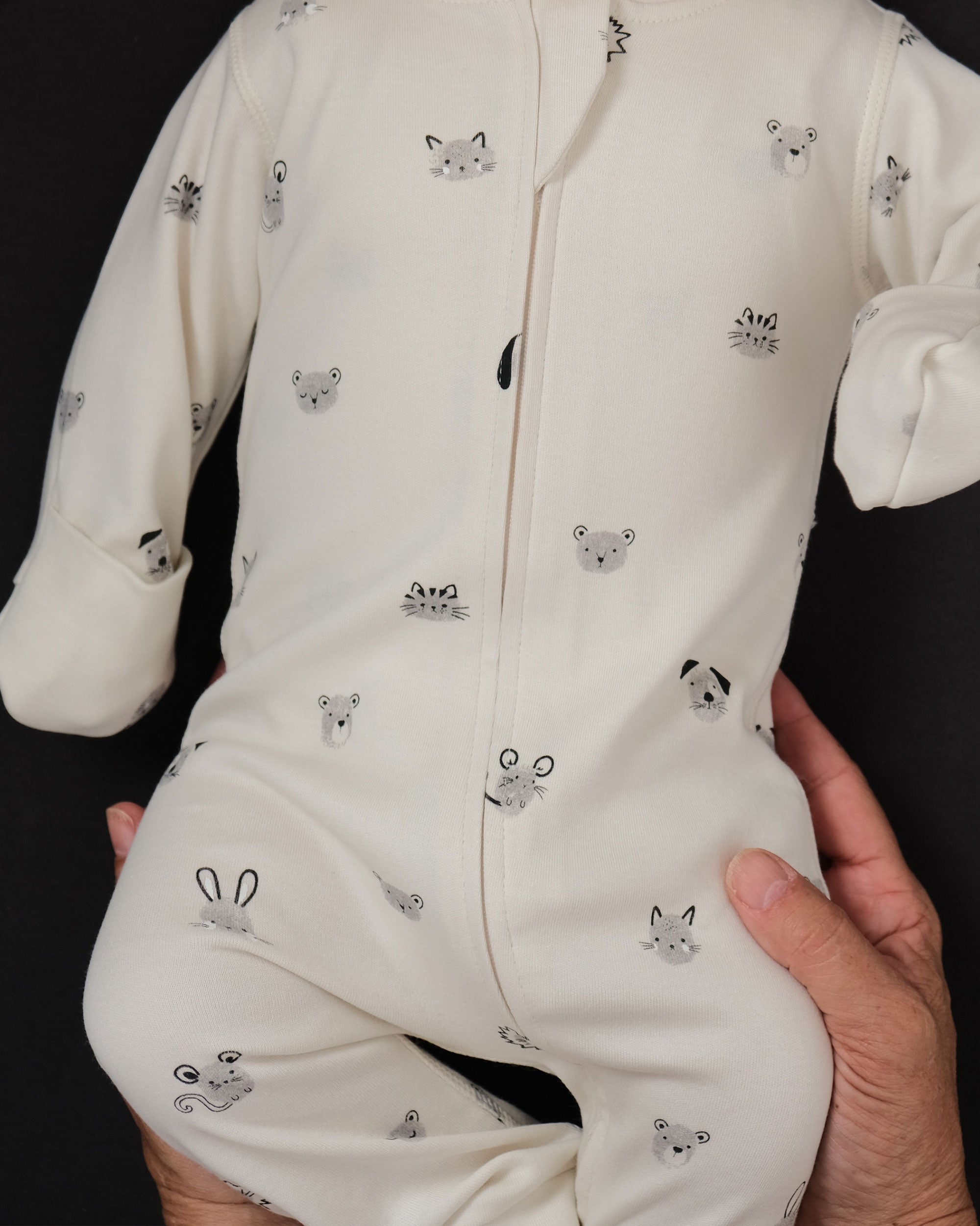 Footless Printed Onesie Zipsuit - Fingerprint Friends