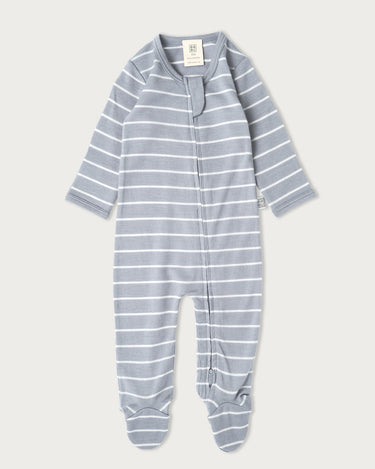 Merino Footed Onesie - Periwinkle stripe