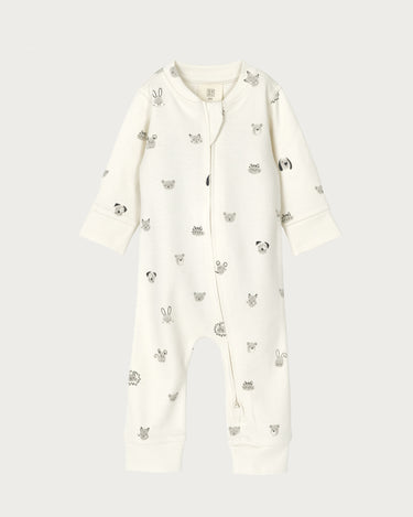 Cotton Footless Onesie - Fingerprint Friends