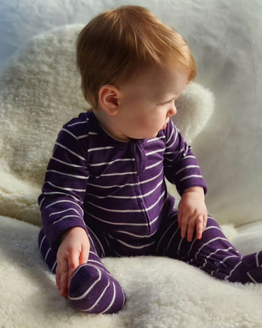 Babu Merino Footed Onesie - Plum Stripe - view 6