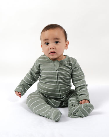 Babu Merino Footed Onesie - Sage Stripe - view 2