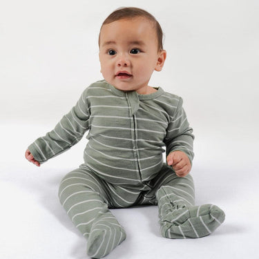 Merino Footed Onesie | Sage Stripe