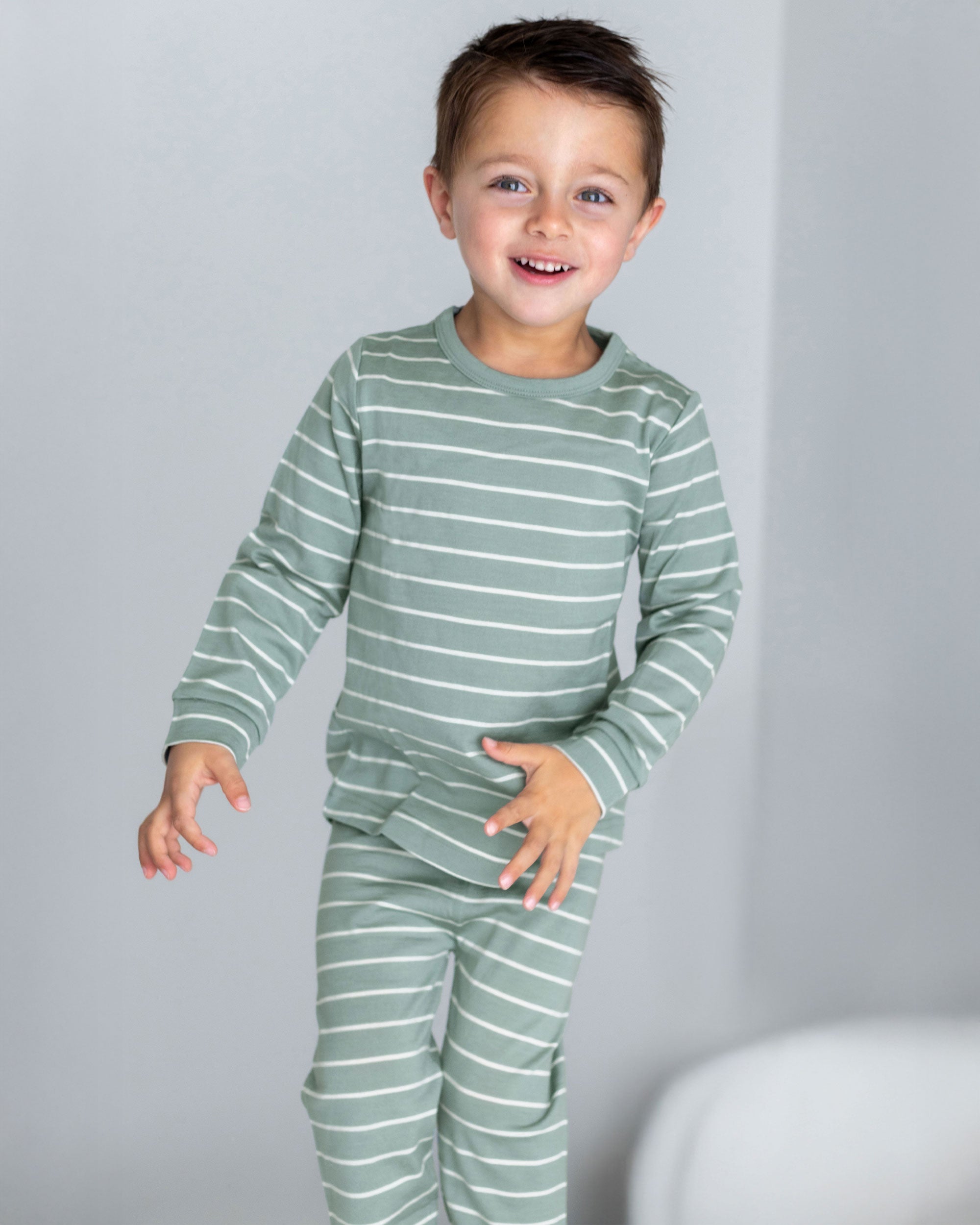 Merino PJ Set - Sage Stripe