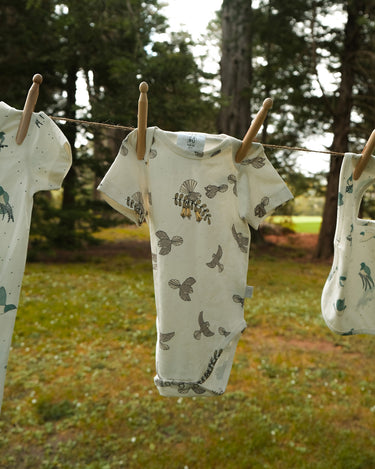 Cotton Short Sleeve Bodysuit - Piwakawaka