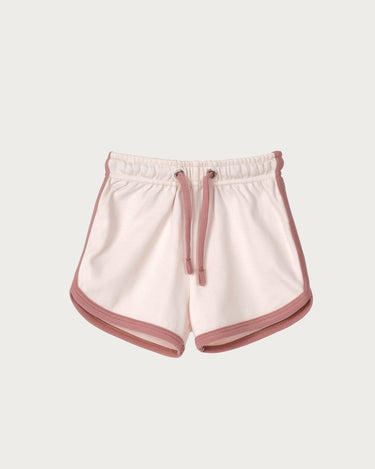 Organic cotton contrast trim shorts for toddlers and babies in pale pink – GOTS certified – drawstring waist shorts – Babu