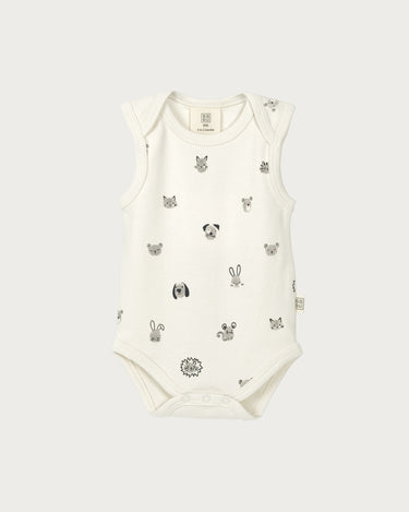 Cotton Singlet Bodysuit - Fingerprint Friends