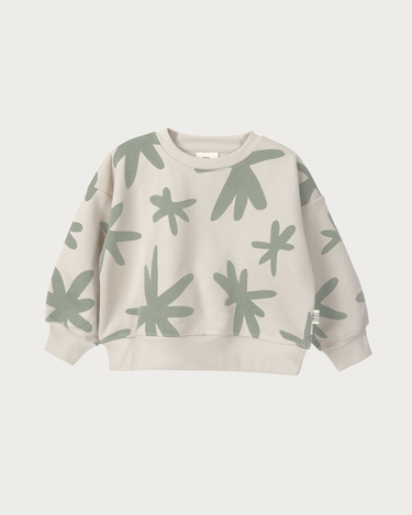 Organic cotton sweatshirt jumper for kids and toddlers in Sage green star – GOTS certified – relaxed oversized fit with ribbed trims – Babu