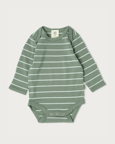 Merino Long Sleeve Bodysuit - Sage Stripe