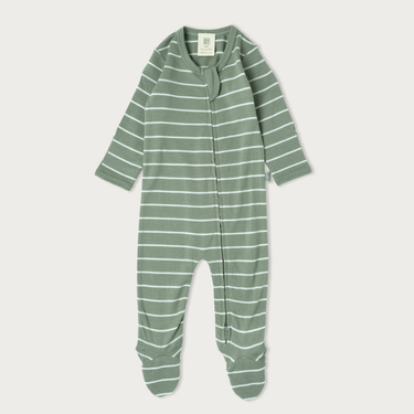 Merino Footed Onesie | Sage Stripe