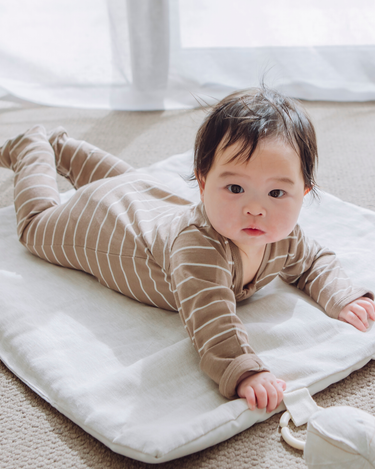 Merino Footed Onesie - Walnut Stripe